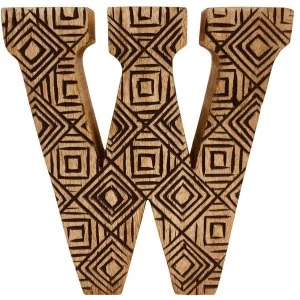 image of Letter W Hand Carved Wooden Geometric