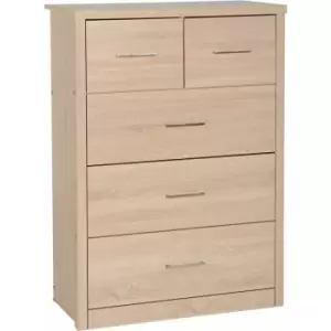 Image of Seconique Lisbon 5 Drawer 3+2 Chest Light Oak Veneer