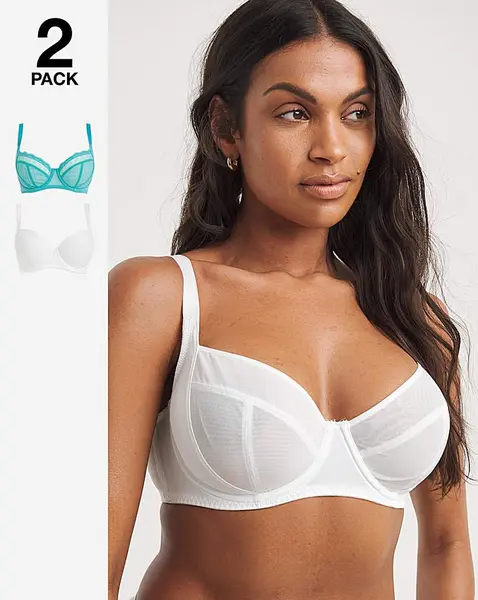 image of Dorina Dorina Curves Imani 2Pack Full Cup Bras Green/White Female 34DD LO66412