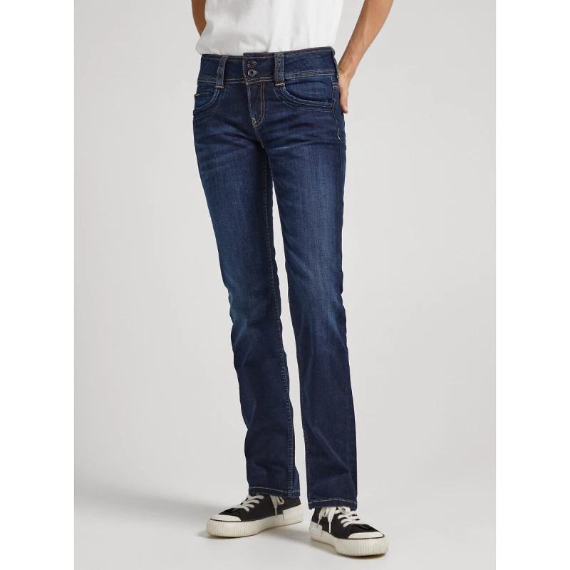 Image of Pepe Jeans Gen Slim Fit Jeans with Mid Rise and Double Buttons Ultra Dark Denim W30 L30