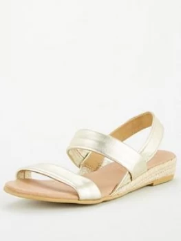 image of Office Sallie Double Strap Wedge Sandals - Gold Leather