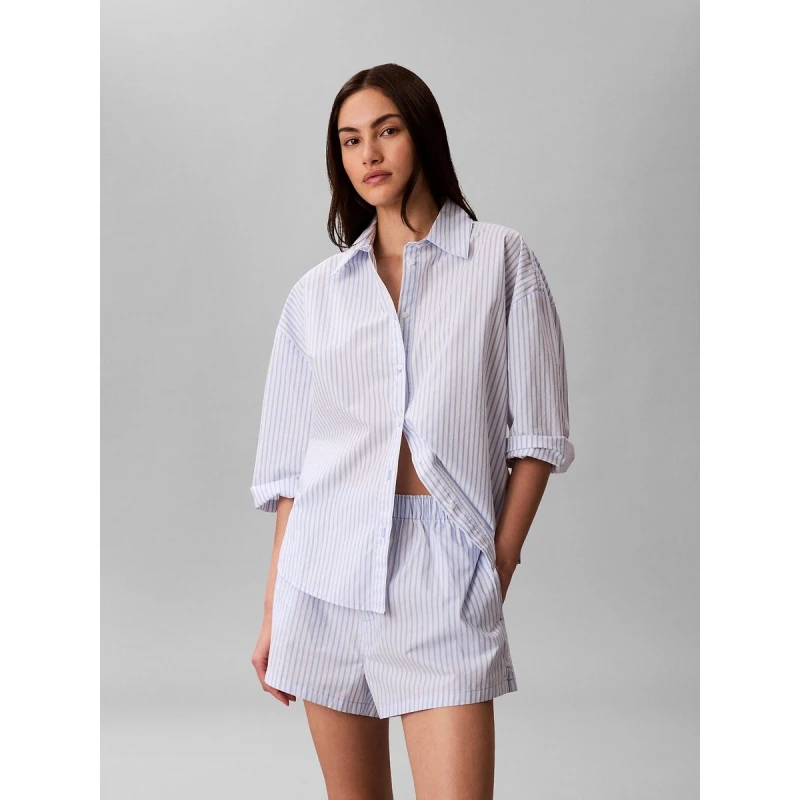 Image of Calvin Klein Underwear Cotton Poplin Striped Pyjama Shorts blue striped Cotton M