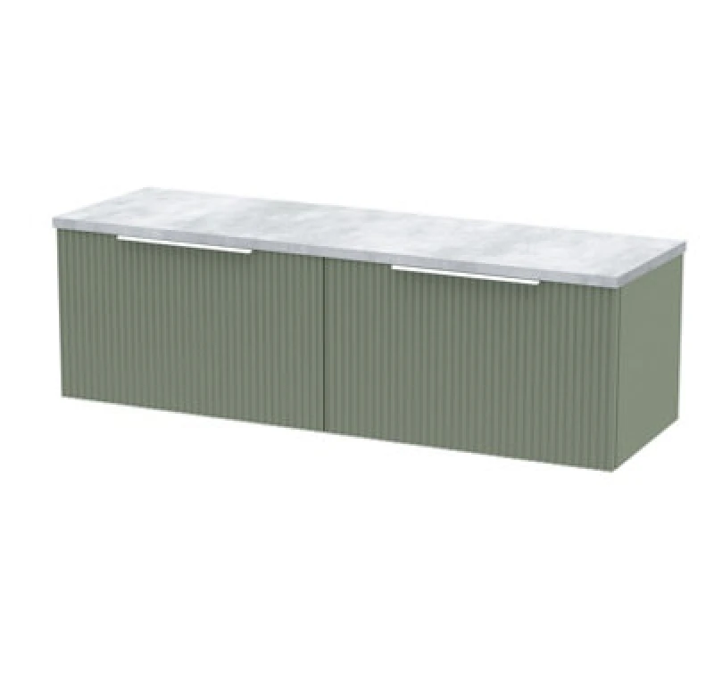 Image of Hudson Reed Fluted Wall Hung 2-Drawer Vanity Unit & Bellato Grey Laminate Worktop, Counter Top Vanity Unit In Satin Green, 1200mm