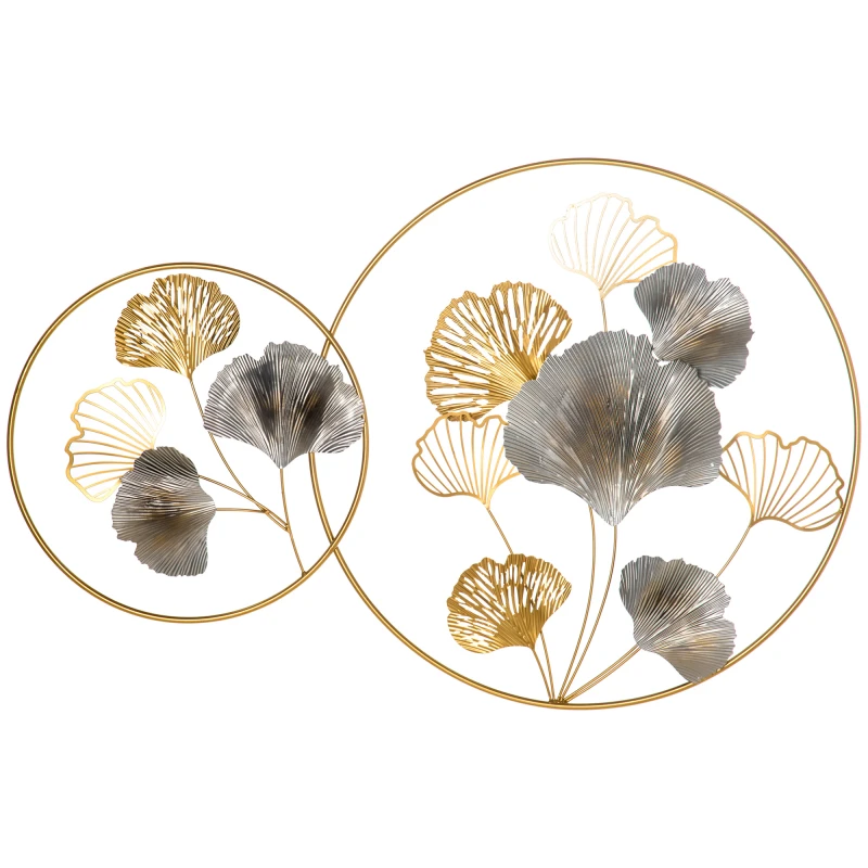Image of HOMCOM 3D Metal Wall Art Modern Ginkgo Leaves Hanging Wall Sculptures Home Decor for Living Room Bedroom Dining Room, Gold Aosom UK