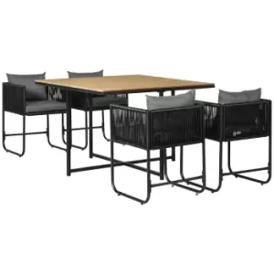 Image of Outsunny Patio 5 PCs PE Rattan Dining Set, Garden Round Wicker 4-seater Rattan Cube Dining Sets, w/ Wood Grain Plastic Top, Space-saving Design Black