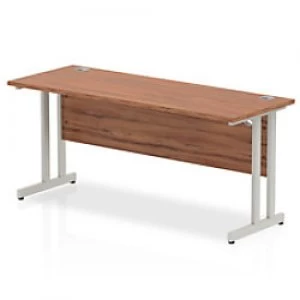 image of Impulse 1600/600 Rectangle Silver Cantilever Leg Desk Walnut