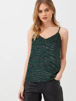 Oasis Embellished Tiger Cami, Multi Green, Size 16, Women