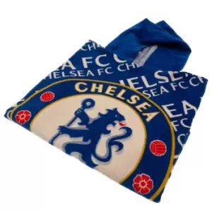 image of Chelsea FC Childrens/Kids Towelling Hooded Poncho (One Size) (Royal Blue/White)