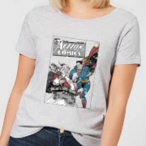 Image of DC Superman Action Comics Womens Christmas T-Shirt - Grey - S