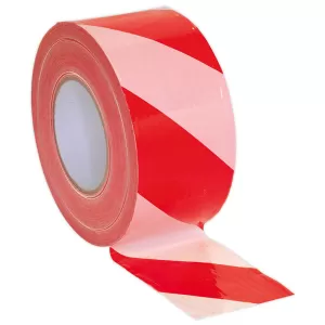 image of Sealey BTRW Hazard Warning Barrier Tape 80mm x 100mtr Red/White Non-Adhesive