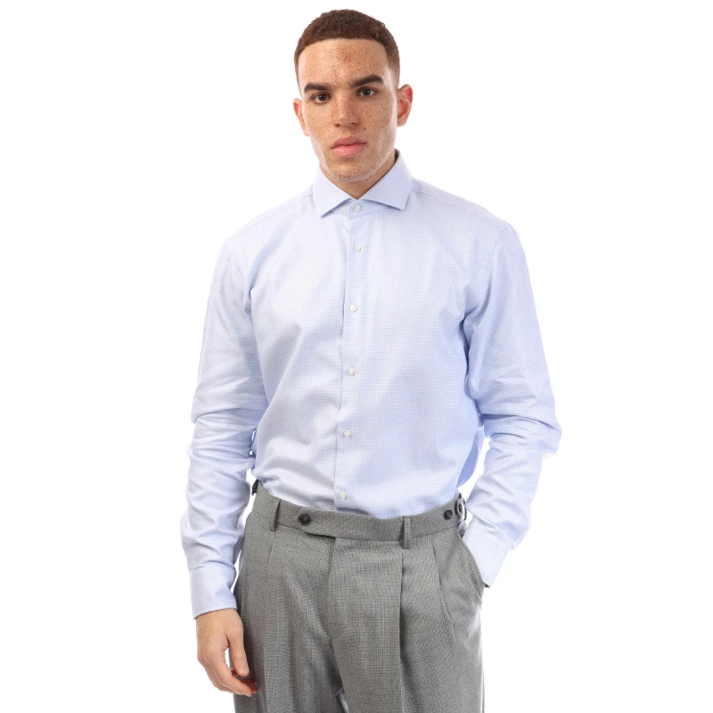 Image of Boss Mens H Joe Spread Long Sleeve Oxford Shirt Blue male 15.7 inch