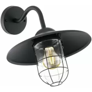 image of Loops - IP44 Outdoor Wall Light Black Cage Fisherman Shade 1 x 60W E27 Bulb Porch Lamp