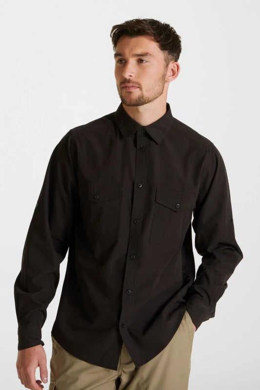Image of Craghoppers Craghoppers Men 'Expert Kiwi' Long Sleeved Shirt in Black Size: Medium Black M Male 5054904640478