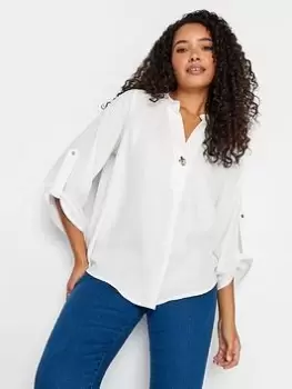 image of M&Co Turn Back Sleeve Blouse, White, Size 26-28, Women