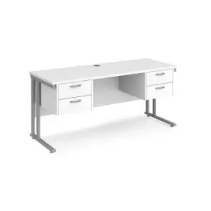 Image of Office Desk Rectangular Desk 1600mm With Double Pedestal White Top With Silver Frame 600mm Depth Maestro 25 MC616P22SWH
