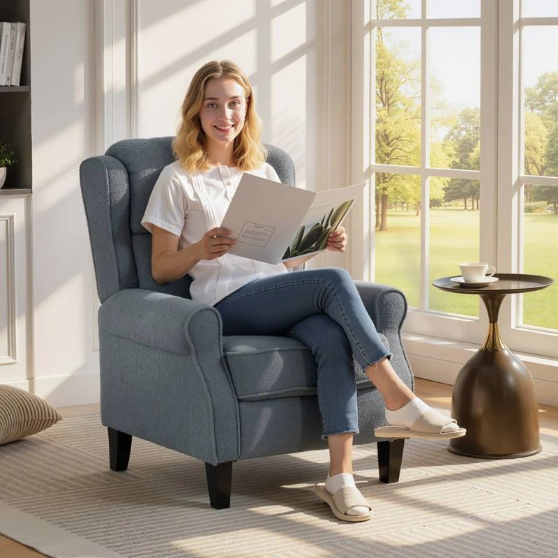 Image of HOMCOM Recliner Armchair, Fabric Recliner Chair in Grey Grey Unisex
