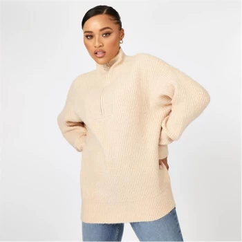 image of Jack Wills Lounge High Neck Zip Knitted Jumper - Camel