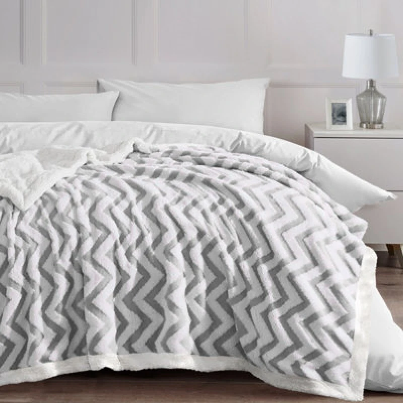 Image of Velosso Luxury Sherpa Backed Jacquard Thermal Blanket, Soft Fleece Throw With Textured Weave For Sofa, Bed - 100Cmx150Cm - Grey