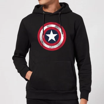 image of Marvel Avengers Assemble Captain America Distressed Shield Pullover Hoodie - Black - S