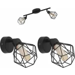 Image of Twin Ceiling Spot Light & 2x Matching Wall Lights Black Modern Cage Moving Head
