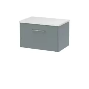 image of Hudson Reed Juno 600mm Wall Hung Single Drawer Vanity & Sparkling White Laminate Top - Coastal Grey