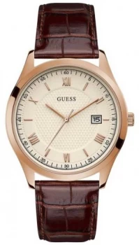 Image of Guess Mens Element Brown Leather Strap Beige Dial Watch