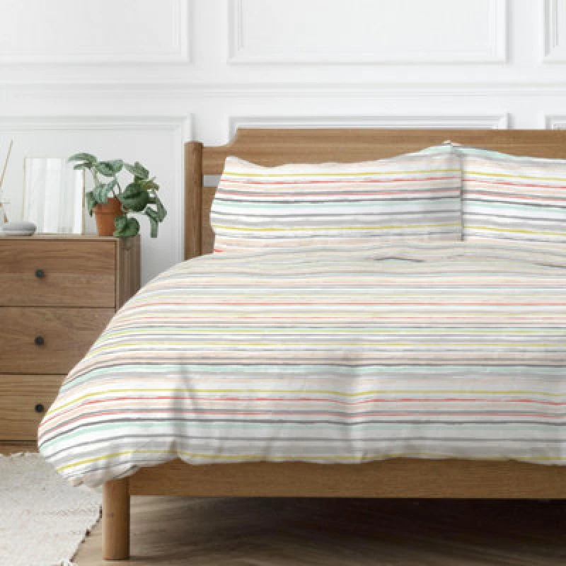 Image of Copenhagen Home Painterly Stripe King Size Duvet Colour Set With Pillowcases - Coral