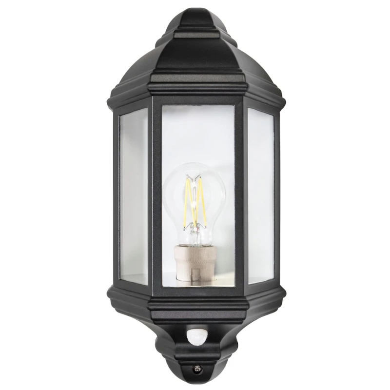 Image of Happy Homewares Traditional PIR Sensor Outdoor Wall Light with Die-Cast Frame in Black Unisex