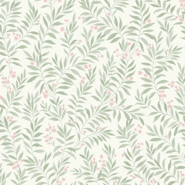 Image of Grandeco Sage Trail Foliage and Flowers Textured Wallpaper Green