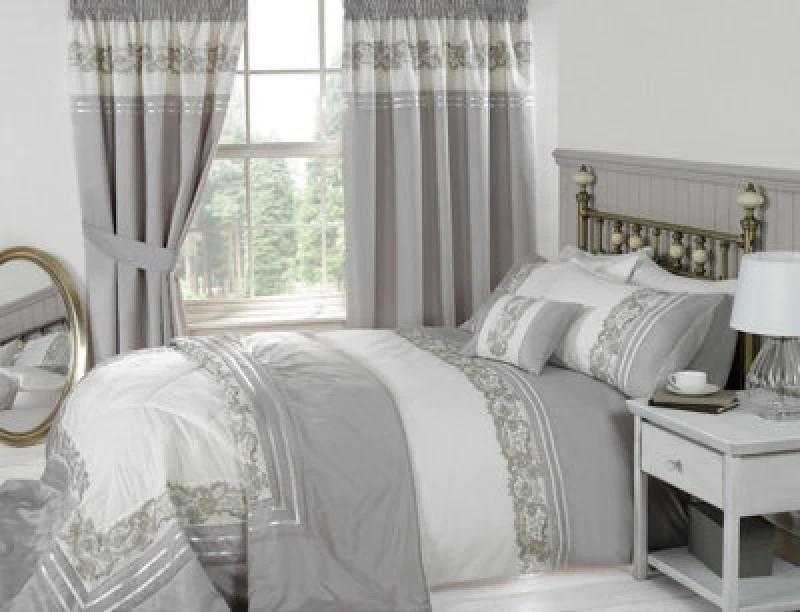 Image of Rapport Home Chantilly Polycotton Duvet Set With Pillowcase Grey