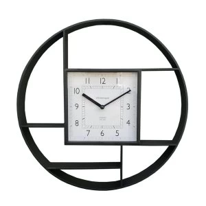 image of Black Plastic Wall Hanging Shelf Unit With Clock