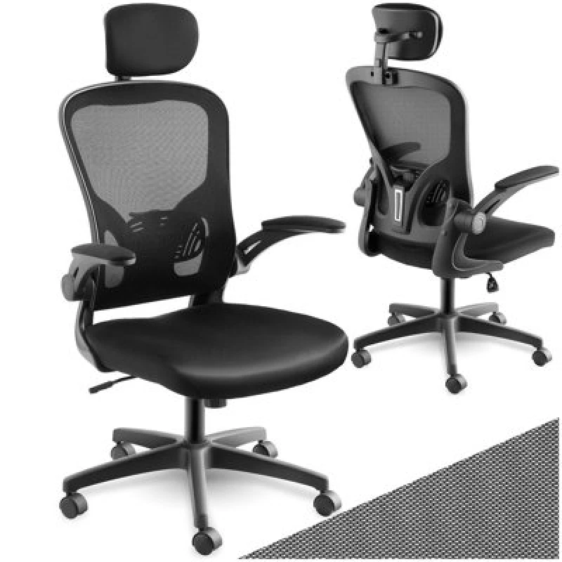 Image of Tectake Office Chair Arges - Ergonomic Shape, Adjustable Lumbar Support And Headrest - Black