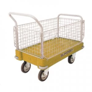 Image of Slingsby Plastic Platform Truck 2 End 2 Mesh Sides Yellow 308512