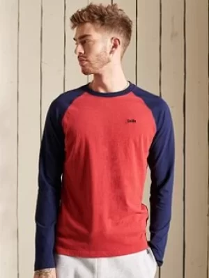 Image of Superdry Vintage Baseball L/s Top, Red/Navy, Size 2XL, Men