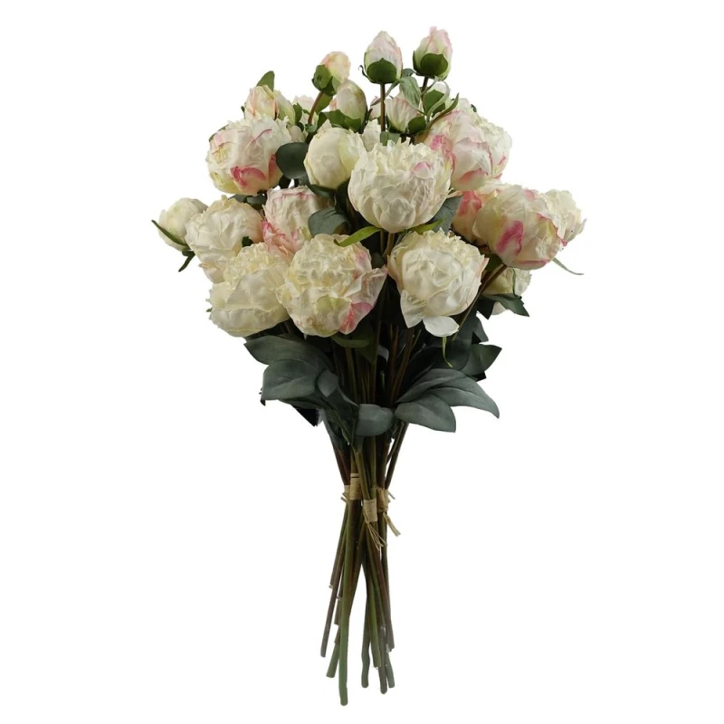 Image of Leaf 6 x 55cm Cream Peony Artificial Flower Yellow