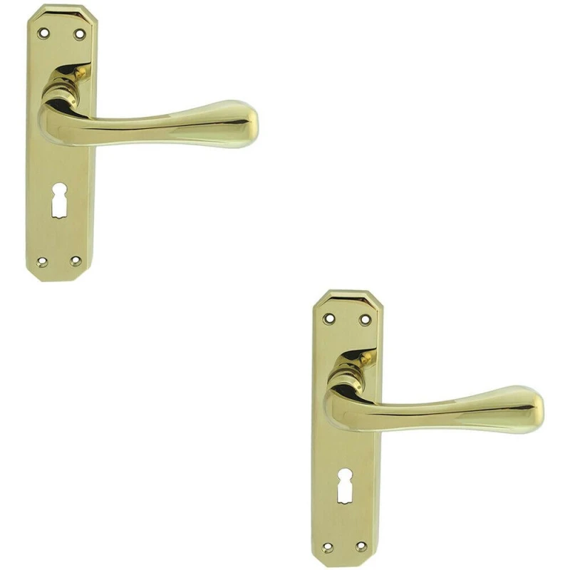 Image of Loops 2x PAIR Heavy Duty Handle on Angular Lock Backplate 180 x 40mm Stainless Brass Metallics