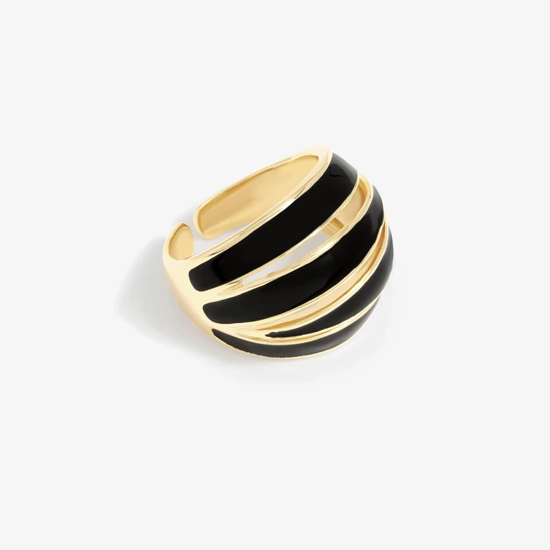 Image of Jon Richard Gold Plated And Jet Enamel Cross Over Ring Gold