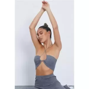 I Saw It First Charcoal Ruched Detail Bandeau Knitted Top - Grey