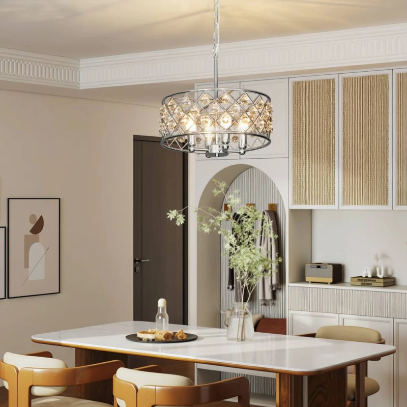 Image of HOMCOM Ceiling Light with Adjustable Height, Modern Crystal Chandelier in Silver Silver Unisex