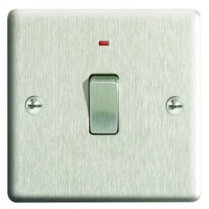 image of Wickes 20A Light Switch + LED 1 Gang Brushed Steel Raised Plate