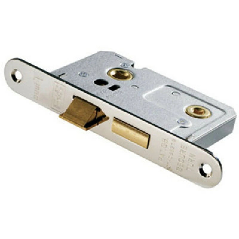 Image of Loops Locking Bathroom Door Sashlock Latch Radius Forend 64mm Nickel Plated Metallics unisex
