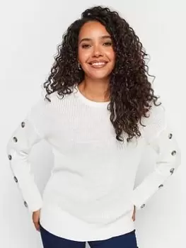 Image of M&Co Petite Petite Button Sleeve Jumper, White, Size 18, Women