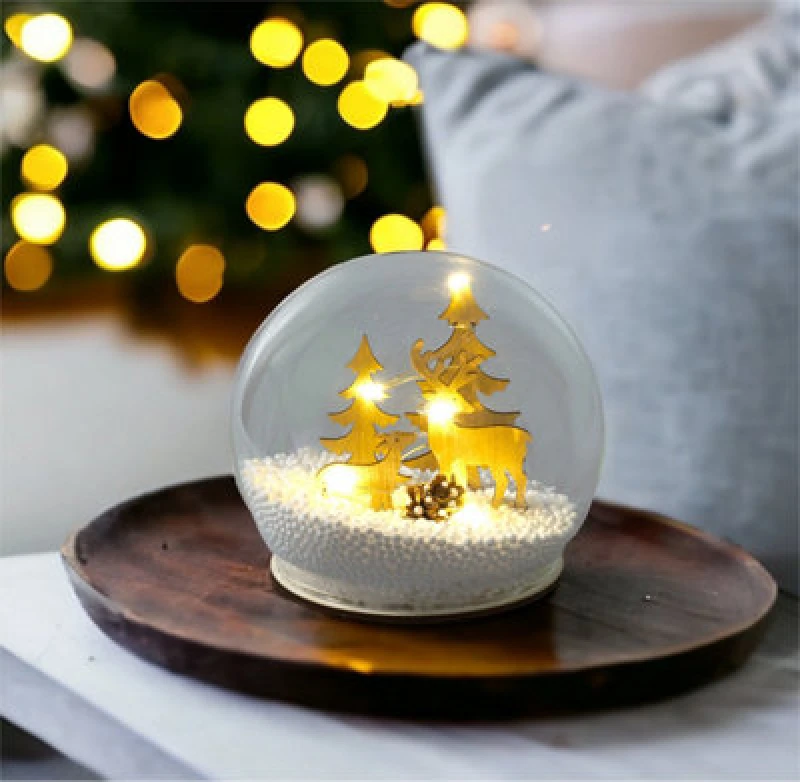 Image of Netagon Light Up Christmas Snow Globe with Reindeers White
