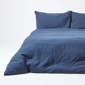 Image of Navy Blue European Linen Duvet Cover Set, 240 x 220cm - Blue - Blue - Homescapes