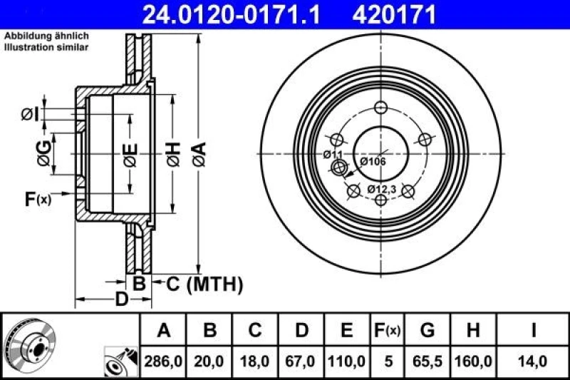 Image of ATE 24.0120-0171.1 Brake disc Vented, Coated Brake Disc (82)