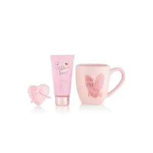 image of Style & Grace With Love You Melt My Heart Mug Set - 50ml Body Wash, 40g Heart Bath Fizzer, Pink Mug