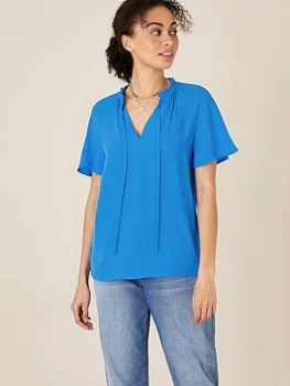 Monsoon Gathered Neck Short Sleeve Top - Blue Size S, Women