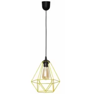 Image of Helam Lighting - Helam Karo Wire Frame Pendant Ceiling Light Black, Yellow 24cm