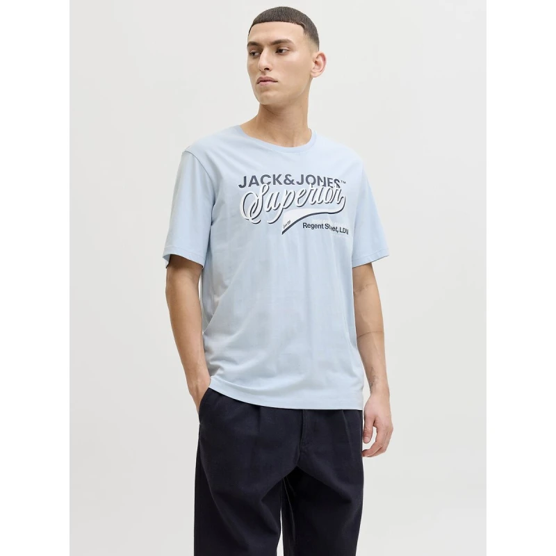 Image of jack & jones Short Sleeve T-Shirt Light Blue Cotton S