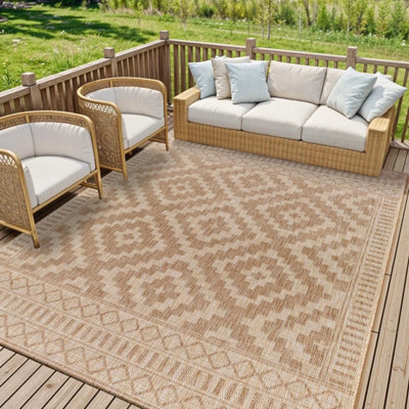 Image of Livabliss In- & Outdoor Global Jute-Look Brown Tricia Area Rug 160 X 213cm - Easy To Clean, Perfect For Balcony, Kitchen Or Dining Room